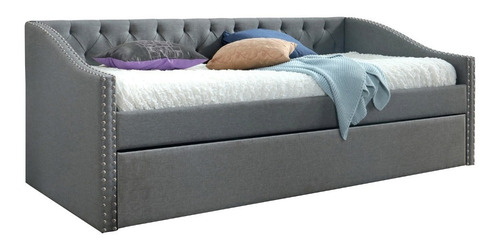 Imagen 2 de 5 de Cama Canguro Individual, Daybed Color Gris Con Estoperoles