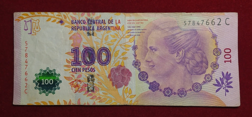 Billete 100 Pesos Evita Serie C Bottero 4302 A Filigrana 2 