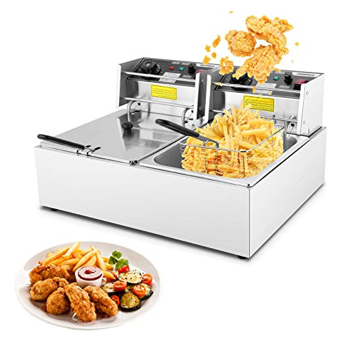 Wesoky Commercial Deep Fryer With Basket And Lid, 2 X 6.34qt