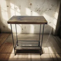 Comprar Mesita Auxiliar En Hierro Y Madera Reutilizada. Mesa Lateral