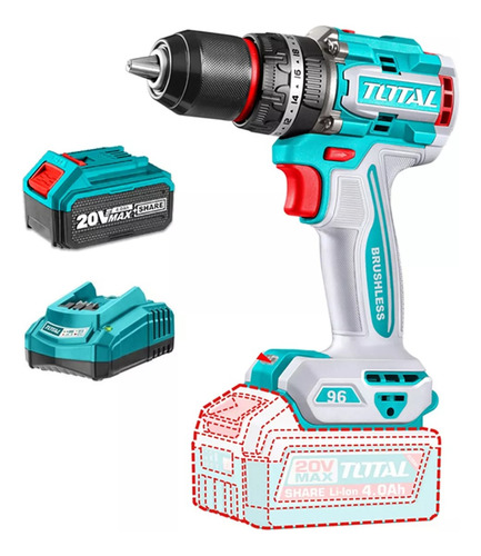 Taladro Atornillador Percutor 20v Bat+carg Total Tidli209681