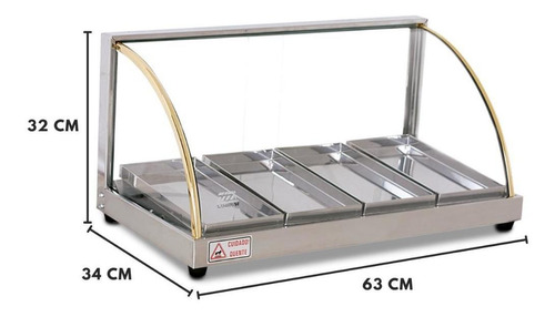 Estufa P/ Salgados 4 Bandejas Vidro Curvo Inox Titã 110V