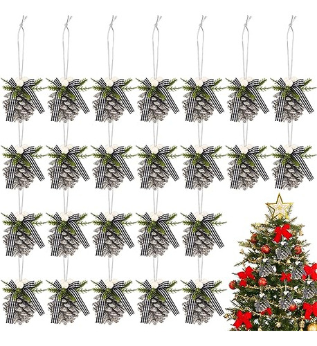 24 Pieces Christmas Pine Cone Ornaments With Holly Berr...