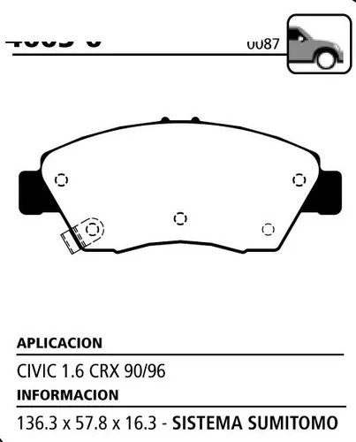 Pastillas De Freno Delanteras Honda Civic 16 Crx 90-96