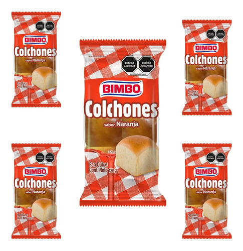 5 Pzs Bimbo Pan Dulce Colchones Sabor Naranja 130gr
