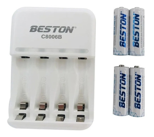 Imagen 3 de 3 de Baterias Aa Recargable X 4 Pack + Cargador Pila Beston