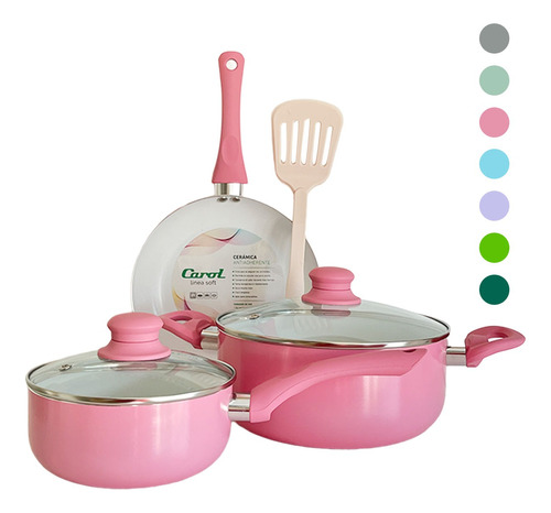 Set De Cocina Juego De Ollas Batería Cerámica Antiadher. 6pz