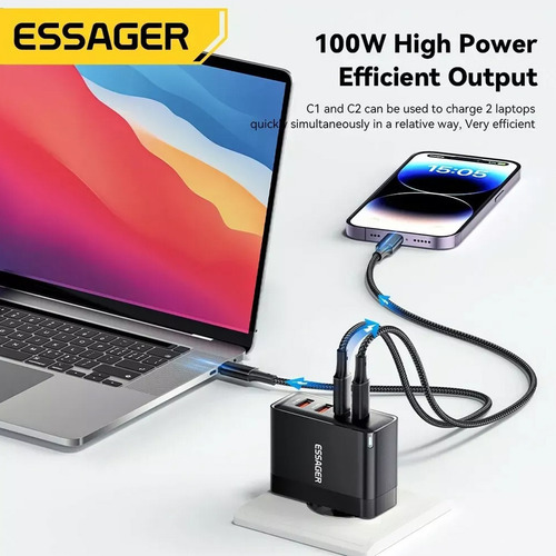 Carregador Turbo 100w Gan 4 E 1 Essager Fast Charge Branco Branco