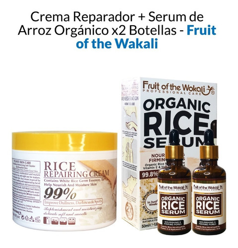 Crema Reparador + Serum De Arroz Orgánico X2 Botellas