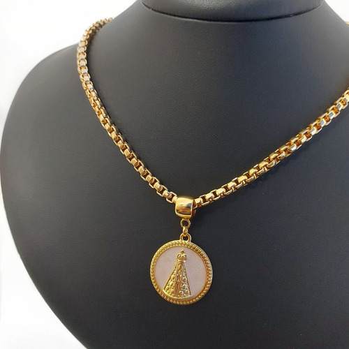 Colar Nossa Senhora Aparecida Semijoia Banho Ouro 18k Cor Dourado