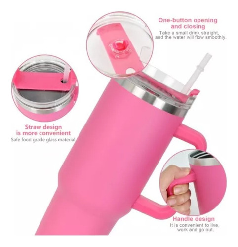 Termo De Gran Capacidad Con Manija Y Paja Rosa Chicle