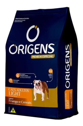 Ração Origens Light Cães Adultos Sabor Frango Cereais 10,1kg