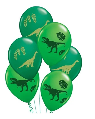 Set Globos Dinosaurios × 6 Verdes Latex Cotillón Cumpleaños