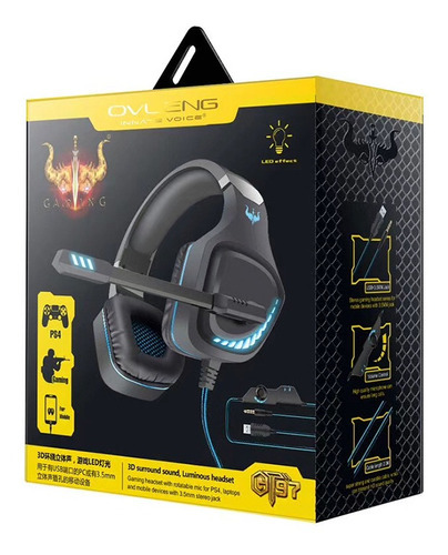 Audífonos Gamer Ovleng Gt97 Usb Jack 3.5mm Ps4 Pc Móvil Color Negro