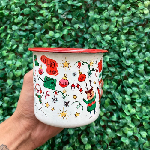 Imagen 3 de 4 de Taza Peltre Regalo Navidad - Santa - Reno Merry Christmas
