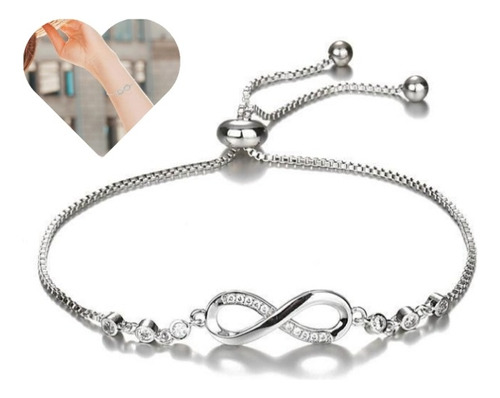 Pulsera Infinito Ajustable De Plata Ley S925 + Bolsa + Paño