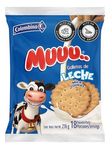 Galletas Muu Tipo Leche X 18 Paq, - Unidad a $314