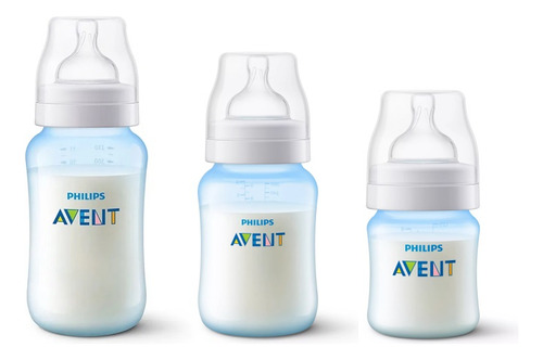 Kit 3 Mamadeiras Anticólica Azul 125ml 260ml 330ml - Avent