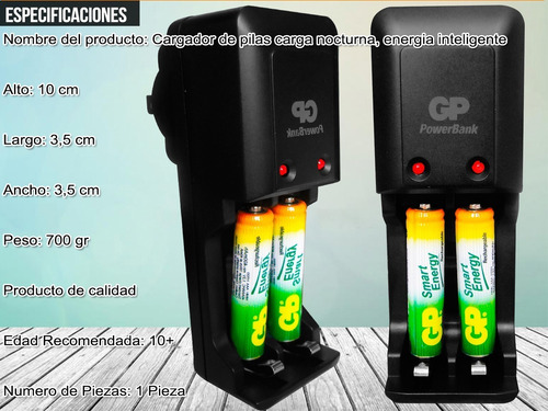 Cargador Gp Inteligent D Pilas Aa Aaa Recarg Nocturna Ahorra