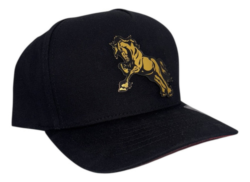 Gorra Caballo Semental Frison Lateral Herradura Placa Dorada Negro Único Lisa