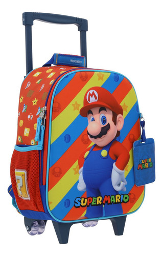 Mochila Con Ruedas Chica Chenson Super Mario Bros Drivuen Color Azul Diseño De La Tela Lisa