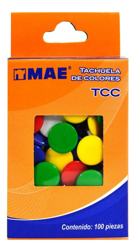 100 Tachuelas Cabeza Plana Mae Colores Surtidos Chinchetas