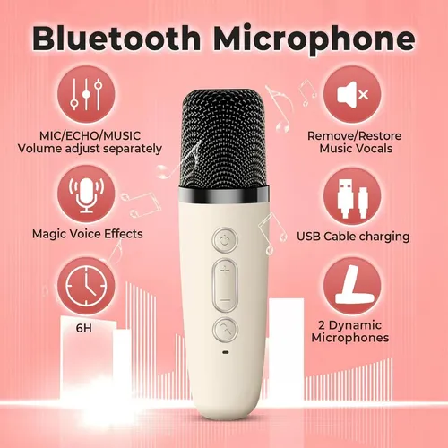 Parlante Led Con Microfono Inalambrico Bluetooth Karaoke Rosa