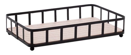 Bandeja De Metal Com Fundo Mdf Retangular Preto Fosco Preto