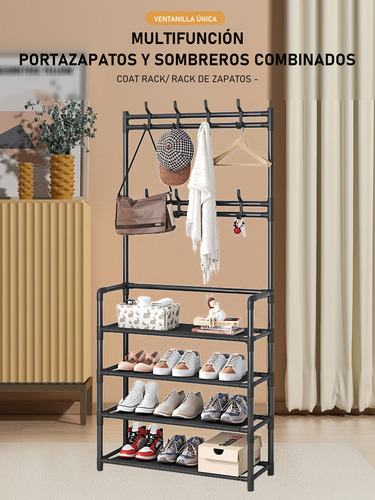 Zapatera Perchero Multi Organizador 4 Niveles Montable Rack Negro