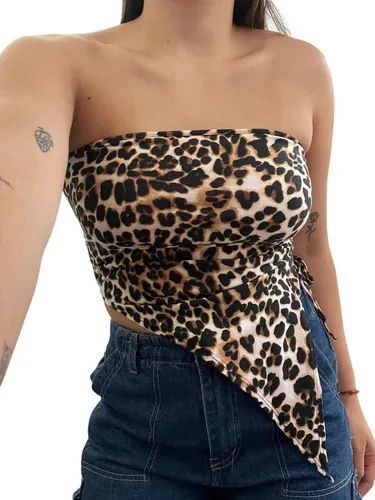 Top Straples Animal Print Con Pico Y Frunce