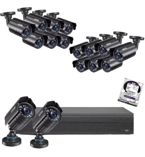 Kit Dvr 16 Canales 16 Camaras Bala Ahd Digital 1280 Tvl 