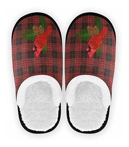 Check Plaid Bird Women's Slippers Warm Slippers Home Shoes C