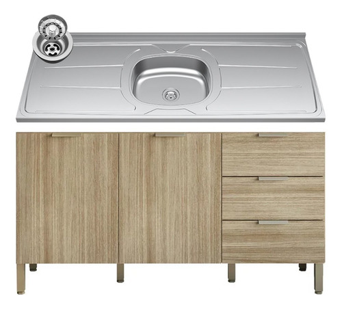 Balcão Gabinete Com Pia Inox 160cm Charm K02 Freijó Cor Marrom amarelado