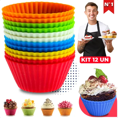 Kit 12 Formas De Silicone Cupcake Empada Muffin Bolinho Pão De Qu...