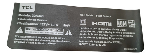 Main Tcl 32a343. Mt9221t.pb775 (Usado)