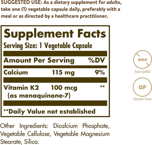 Vitamina K-2 100mcg Mk-7 50 Capsulas Vegetales Solgar