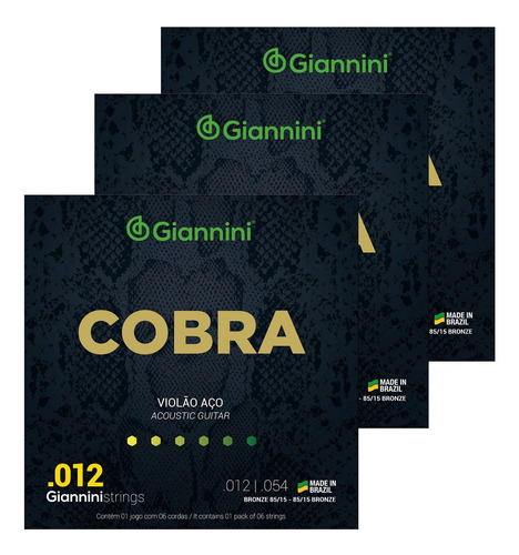 Kit 3 Cordas Giannini Violão Aço Geeflks Bronze 85/15 012