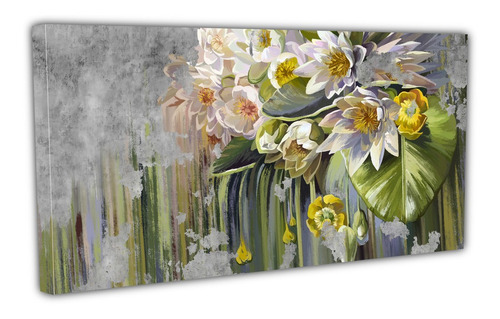Cuadro Lienzo Canvas 60x80cm Flores Blancas Fondo Gris Oleo