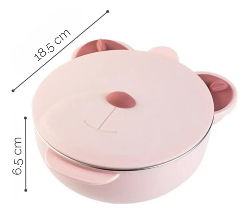 Plato Infantil Con Sopapa Y Tapa Térmico Bebé Antideslizante Rosa Oso