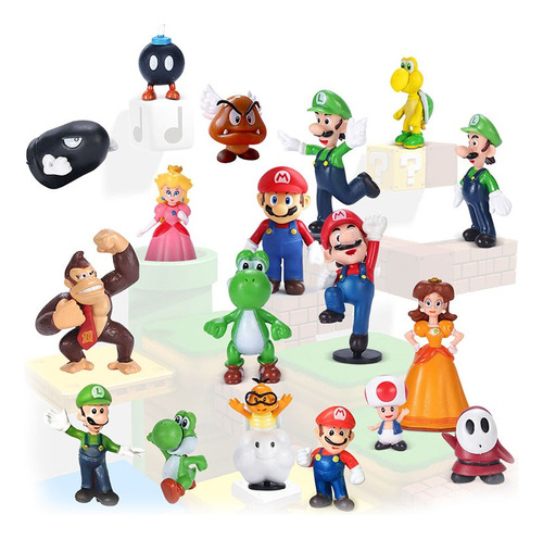 Juguetes De Super Mario Bros,luigi,yoshi Figuras 18 Piezas  
