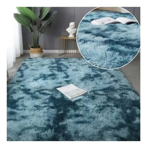 Alfombras Peludas Grandes 150x200cm Living Antideslizante Turquesa Jaspeado Peluditas