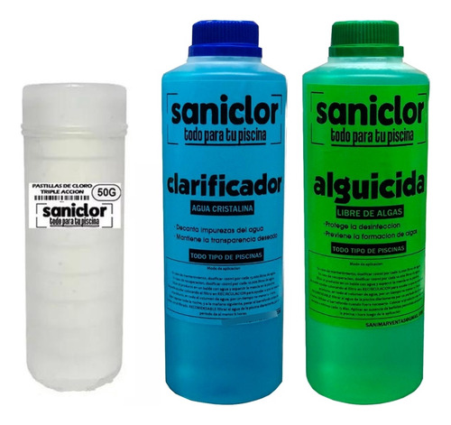 Combo Pastillas Cloro + Alguicida + Clarificador Saniclor