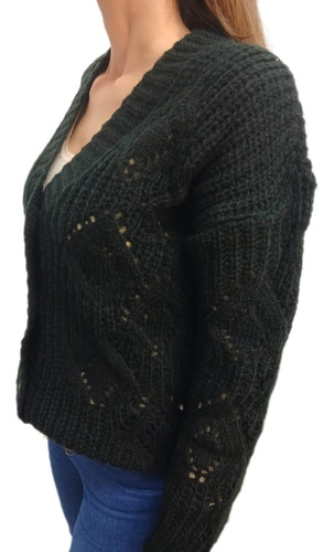 Saco Cardigan Oversize Tejido Lana Frizada Con Botones Mujer