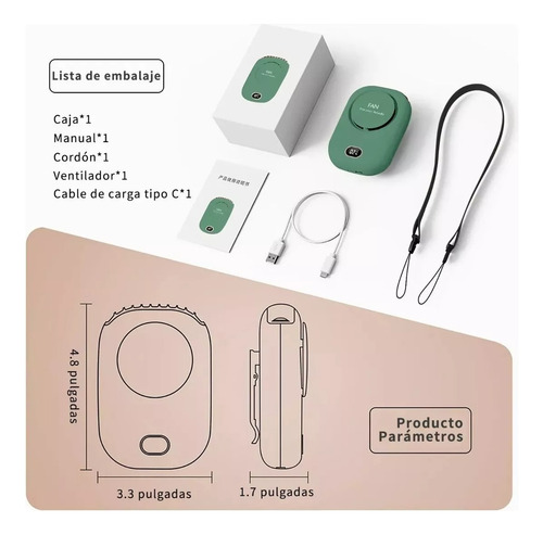 Mini Ventilador De Cuello Portátil Recargable Con Cordón