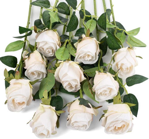 10 Rosas Artificiales De Tallo Largo - Blanco