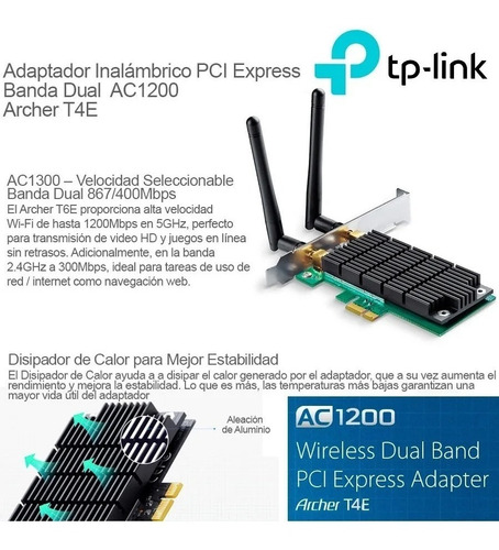Imagen 5 de 6 de Placa Wifi Red Pci-e Tp-link Archer T4e Ac1200 Dual Band
