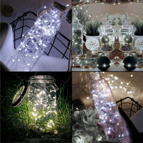 Alambre De Led 3mts Luz Con Pila Pack X15 Navidad Decoración Blanco