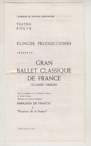 1972 Teatro Solis Programa Gran Ballet Classique De France