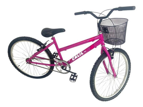 Bicicleta Infantil Aro 24 Calil Feminina C/ Cesto Rosa Pink