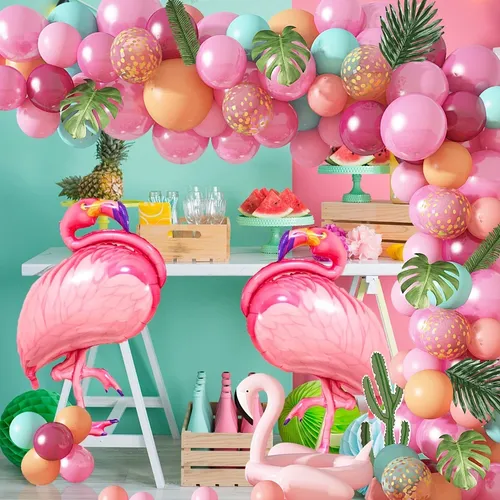 Decoracion Fiesta Hawaiana Kit De Globos Flamenco Tropical